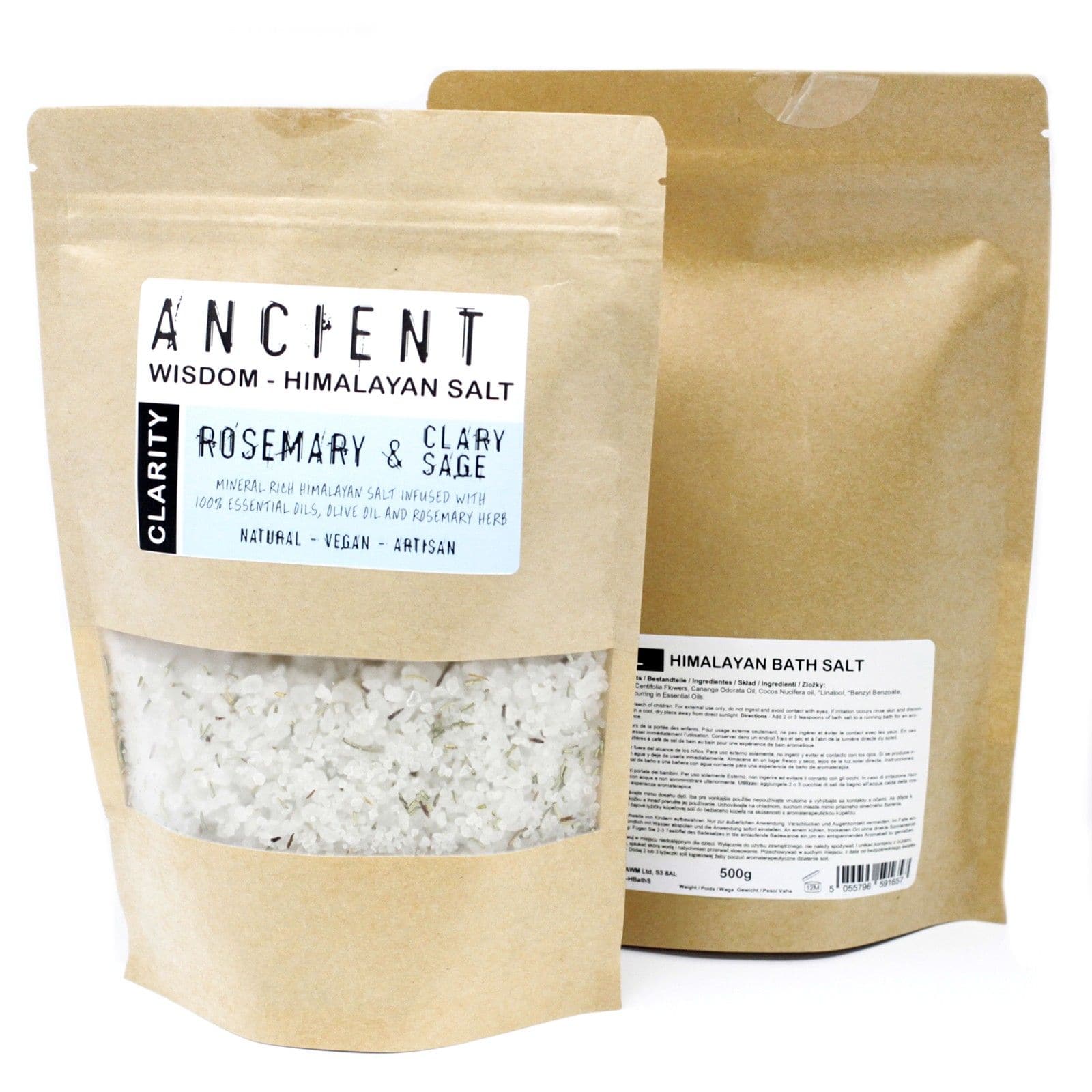 Himalayan Bath Salt Blend 500g - Clarity 1 Himalayan bath salt blend with rosemary and clary sage essential oils in a jar