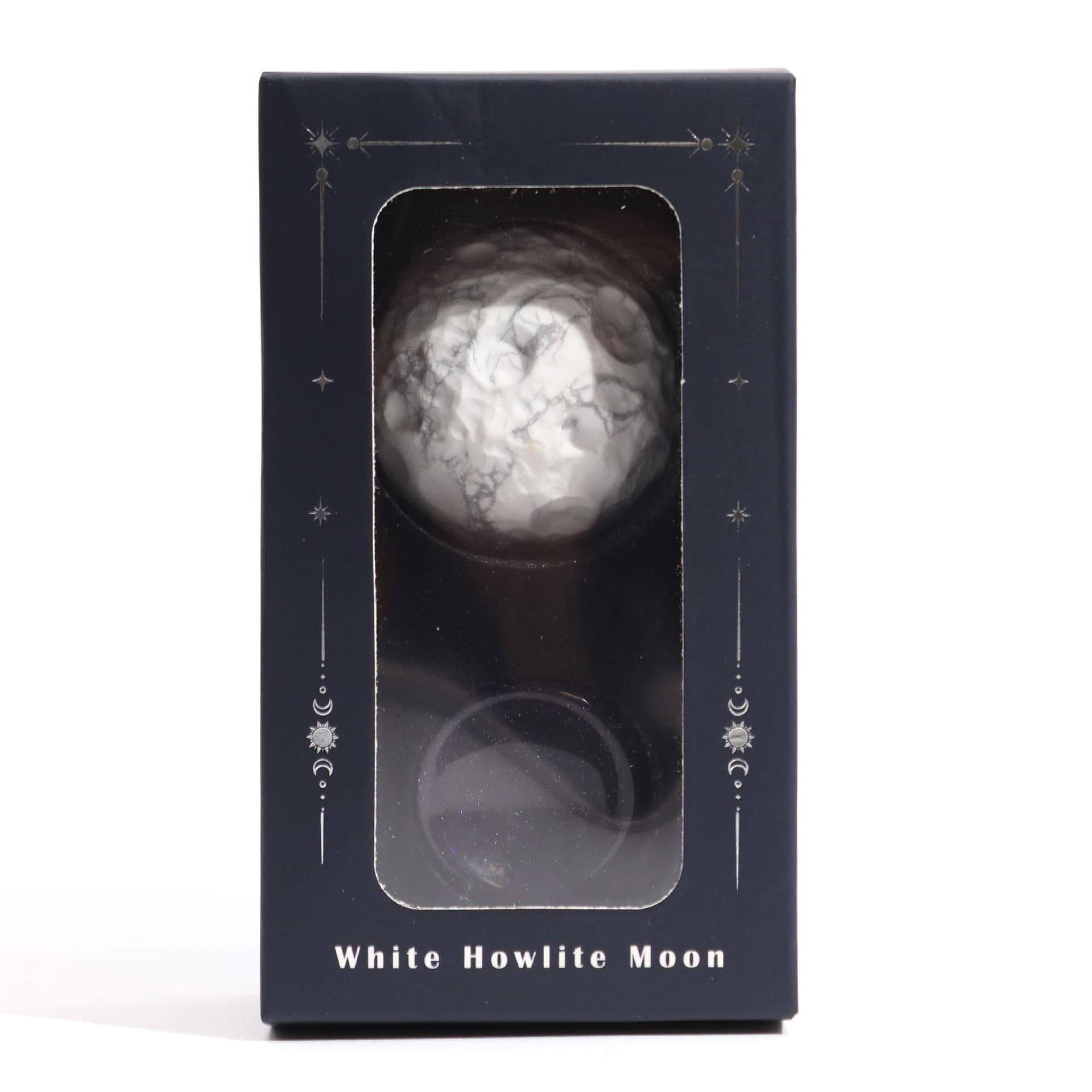 White Howlite Planet on a Sola Goldstone Stand (MOON) 4 White Howlite planet on a Solar Goldstone stand, promoting peace and tranquility.