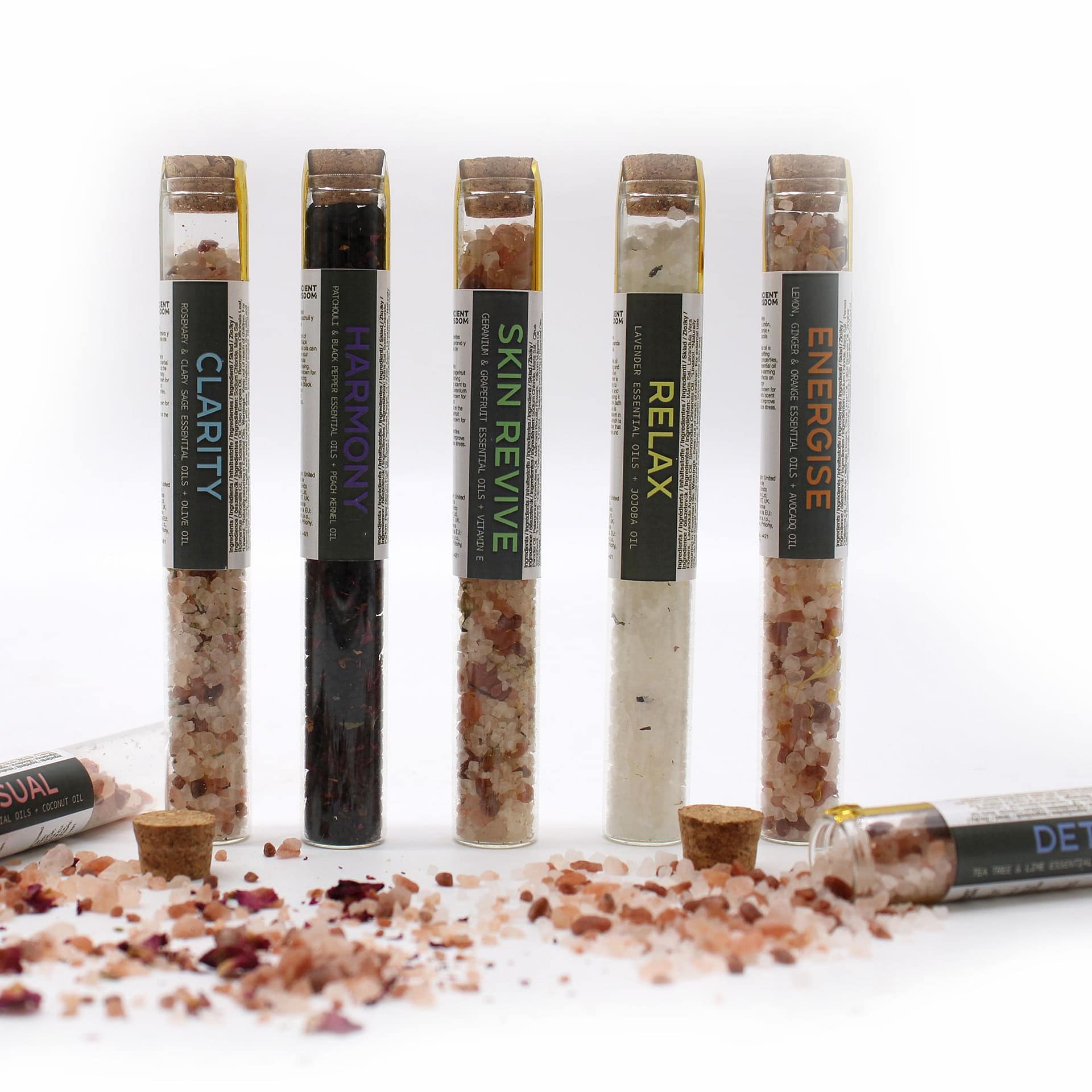Bath Salts in Vials - Gift Pack of 7 2 Gift pack of seven vials of bath salts for a luxurious bathing experience.