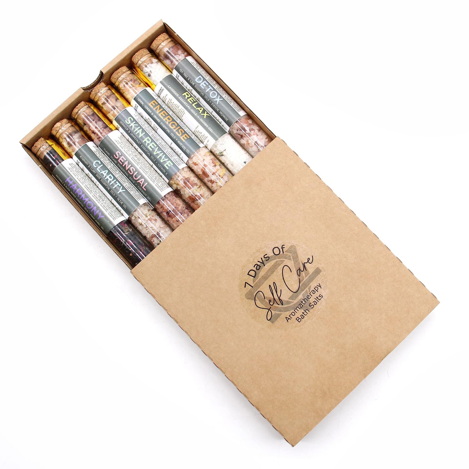 Bath Salts in Vials - Gift Pack of 7 1 Gift pack of seven vials of bath salts for a luxurious bathing experience.