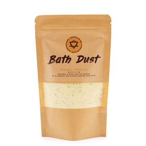 Soul Inspirations | Inspired Gifts for Soulful Living 3 Simply Vanilla Bath Dust in a clear jar with a wooden scoop for relaxation.
