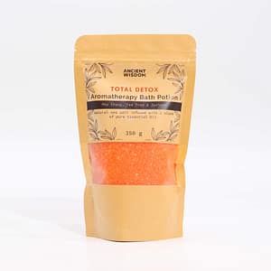 Aromatherapy Bath Potion in a kraft bag with essential oils and sea salt